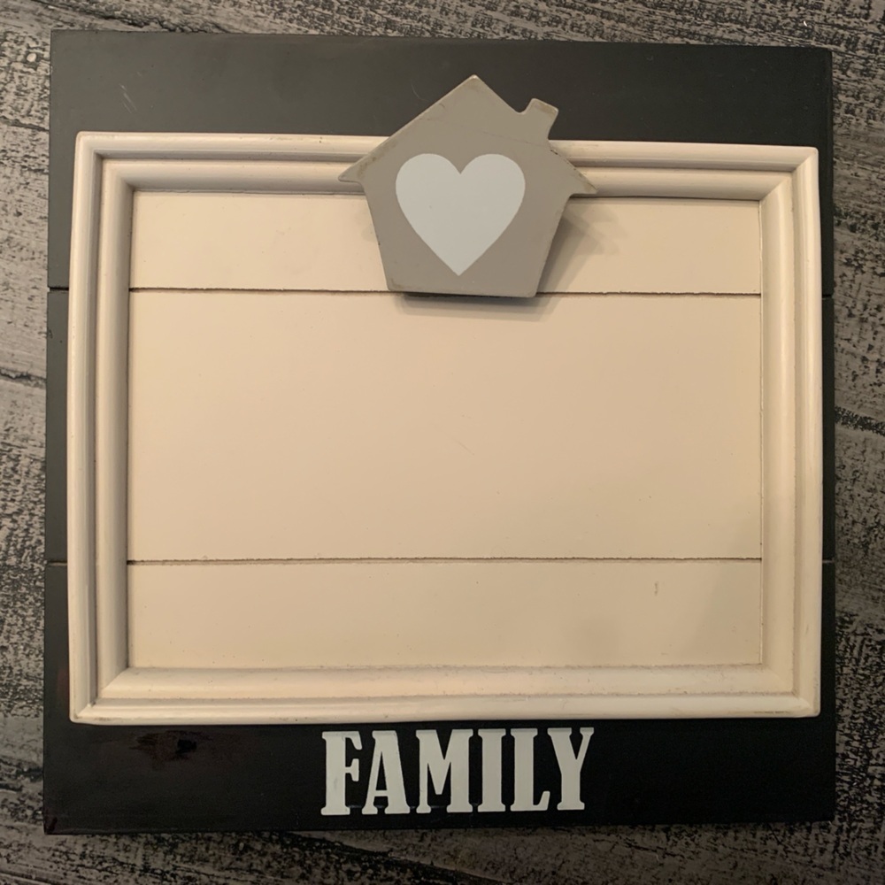 Wooden Family Picture Frame, Note Holder, Black, Tan, Gray colors, 8”x8” EUC